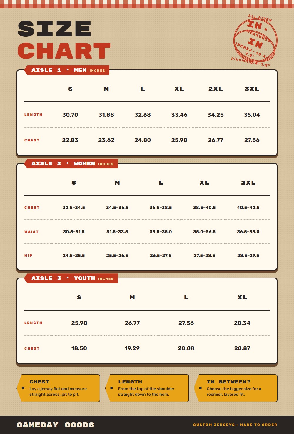 Jersey size chart