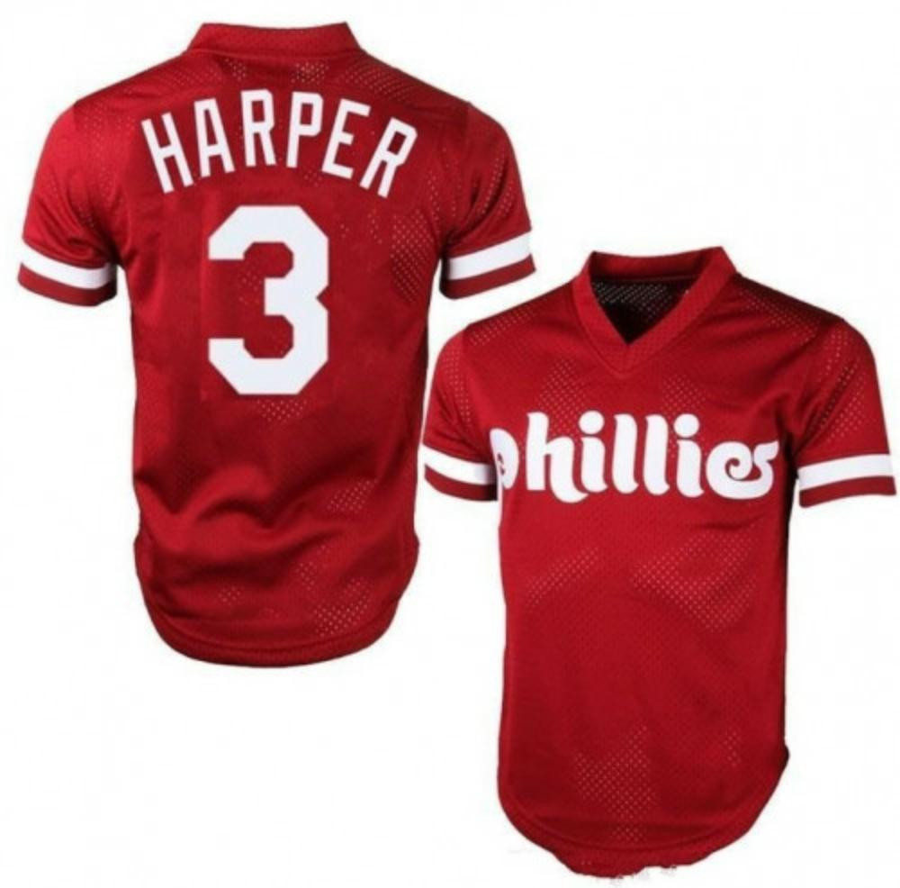 Bryce Harper #3 Philadelphia Phillies Throwback Mesh Pullover Limited Jersey - Red