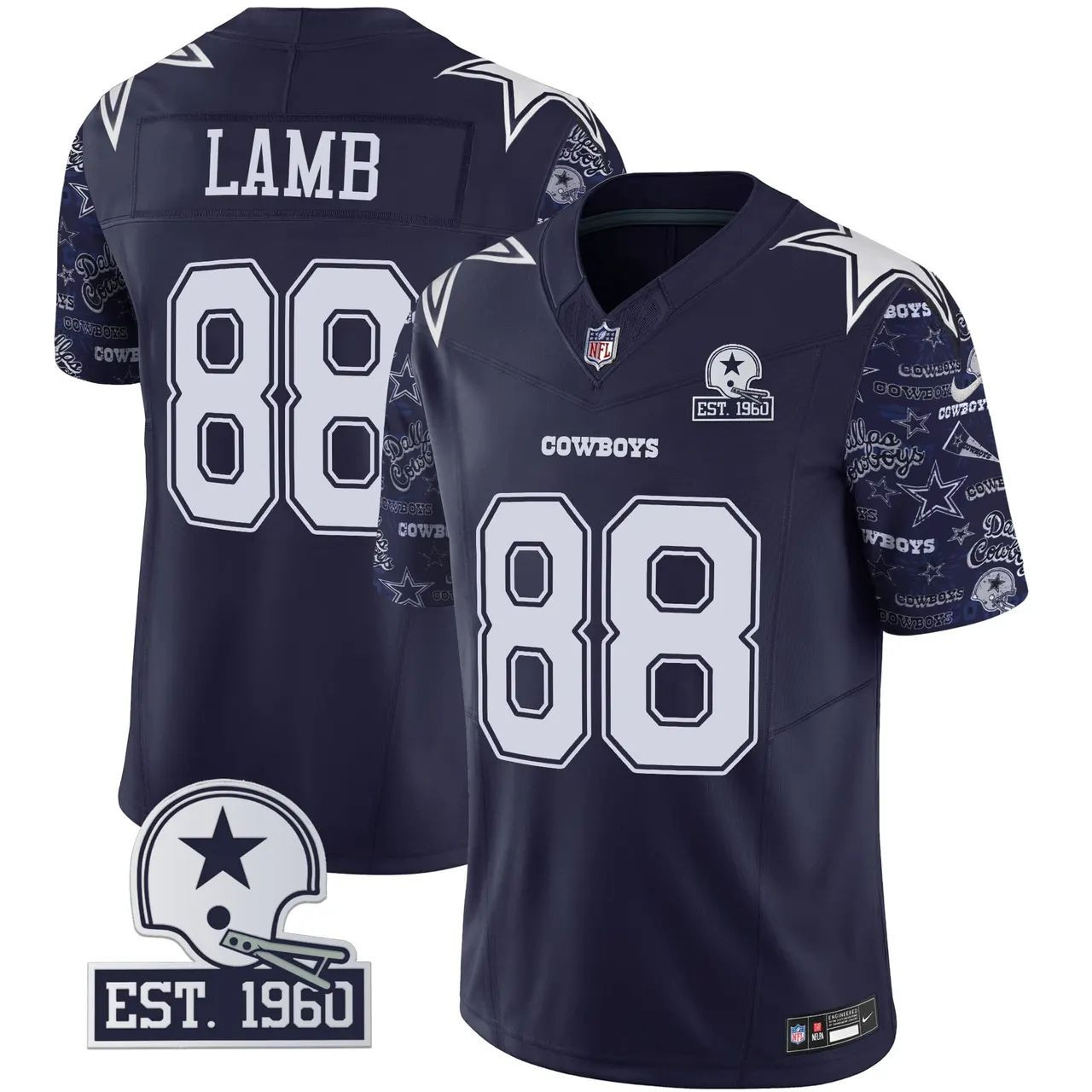 CeeDee Lamb Dallas Cowboys Pattern Style Limited Jersey - Navy