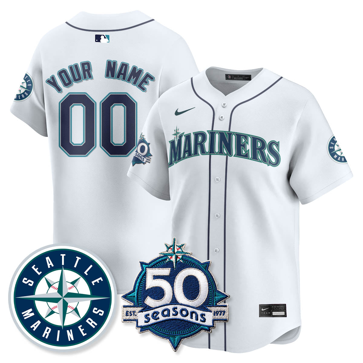 Custom Seattle Mariners Limited Jersey - 50th Anniversary Stitched - White