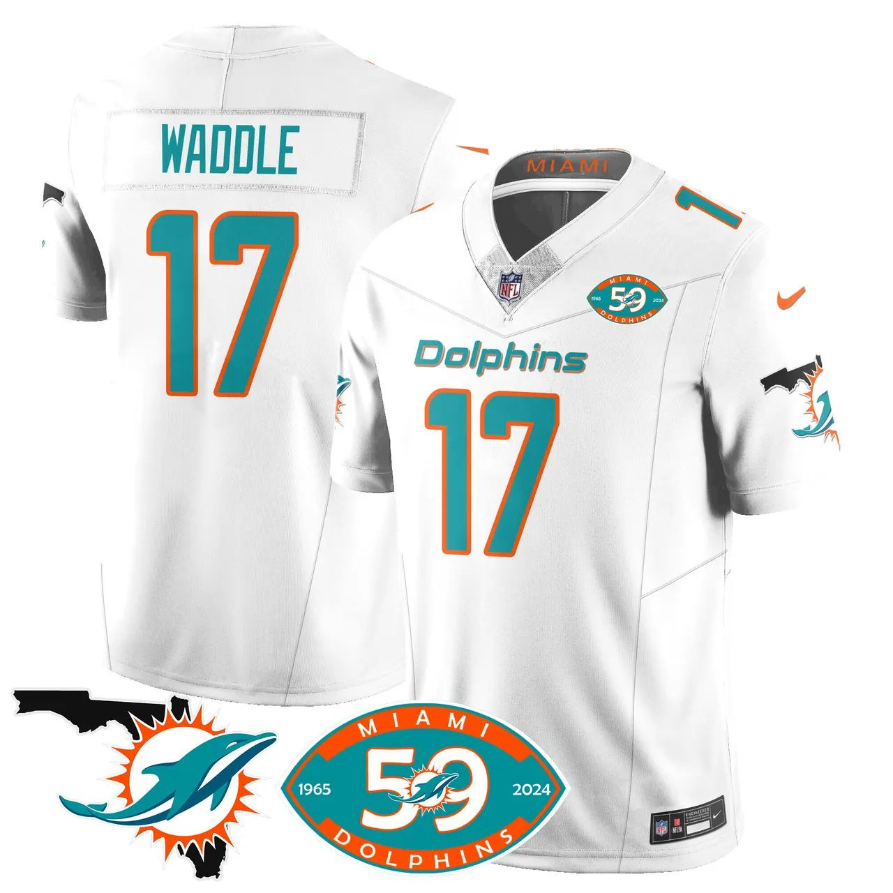 Jaylen Waddle #17 Miami Dolphins 1965 Limited Jersey - White