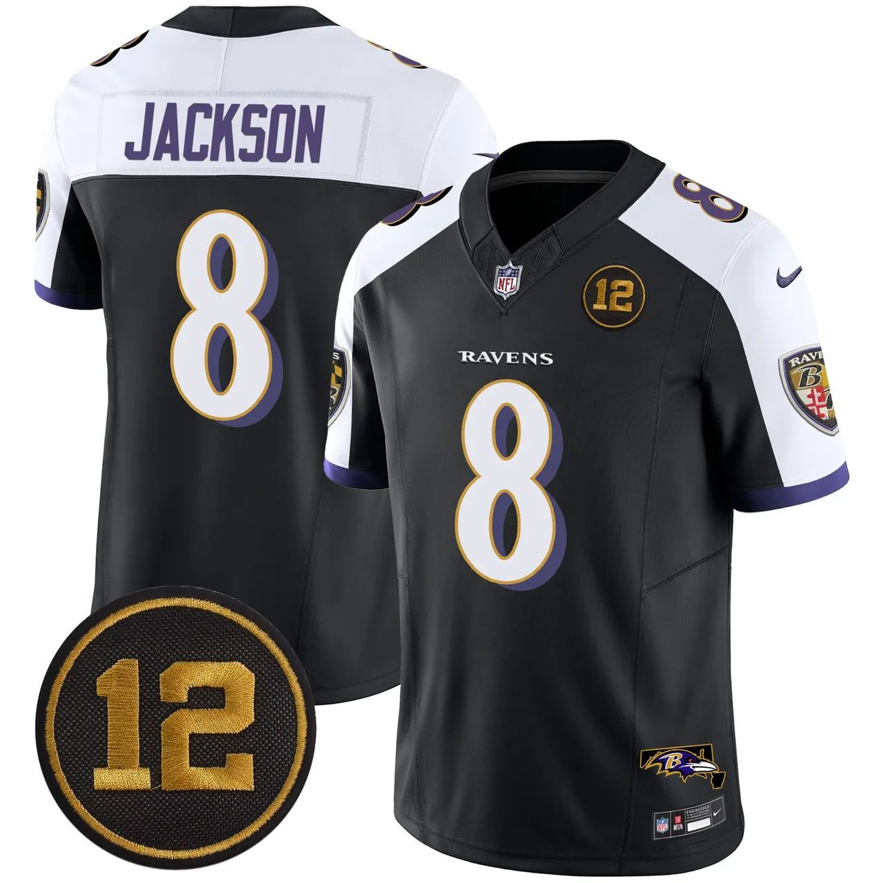 Lamar Jackson #8 Baltimore Ravens Jacoby Jones Patch Limited Jersey - Black Alternate