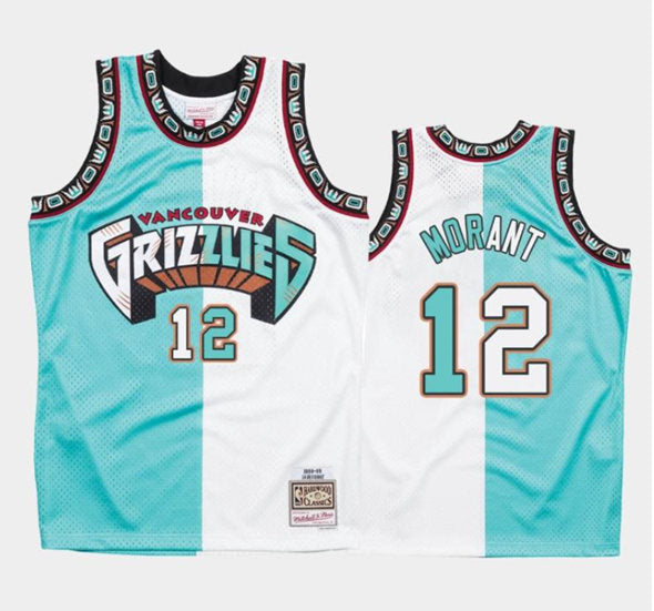 Memphis Grizzlies #12 Ja Morant White Teal Split Throwback Stitched Jersey