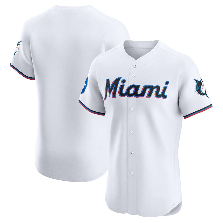Miami Marlins Home Elite Patch Baseball Jersey - White
