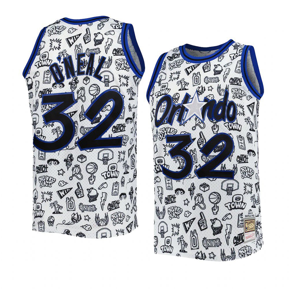 Orlando Magic Shaquille O'Neal Doodle 1994-95 Retro Jersey White