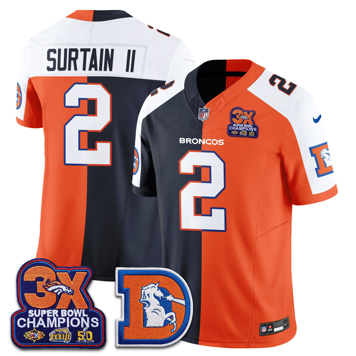 Patrick Surtain II Denver Broncos Throwback Split Jersey Stitched - Alternate Split