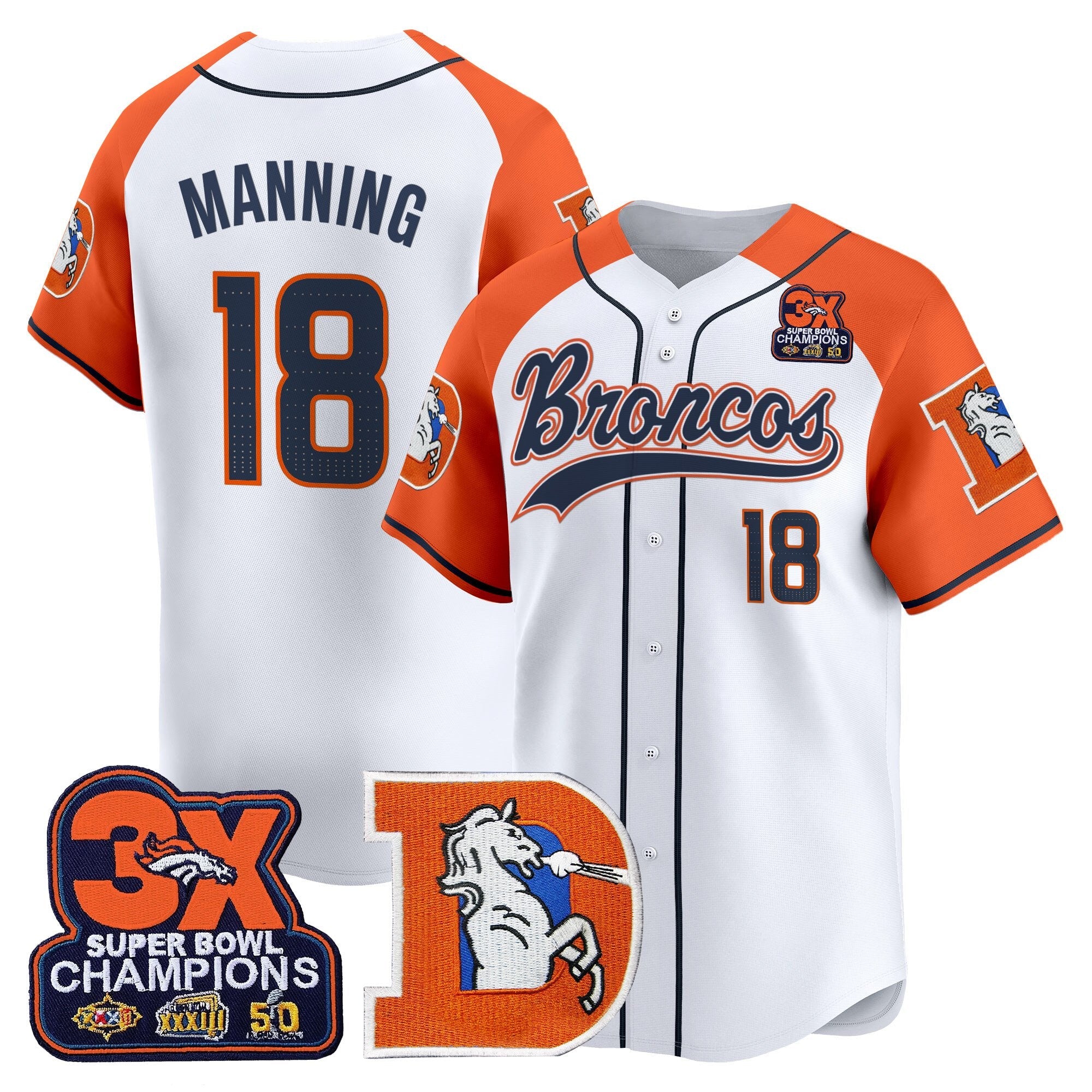 Peyton Manning Denver Broncos Throwback Baseball Jersey Stitched - Orange Alternate