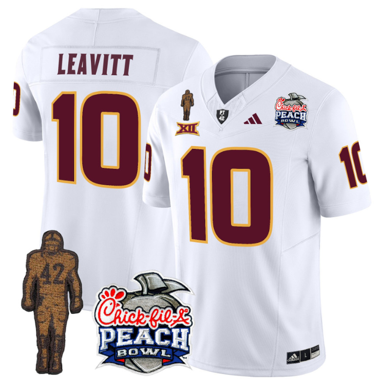 Sam Leavitt #10 Connecticut Sun Devils Pat Tillman Peach Bowl Patch Swingman Jersey - White