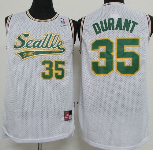 Thunder #35 Kevin Durant White Throwback Jersey