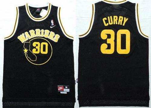 Warriors #30 Stephen Curry Black Throwback Jersey