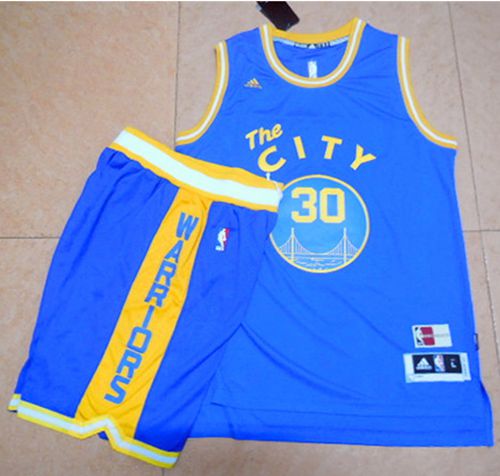 Warriors #30 Stephen Curry Blue Throwback The City A Set Jersey