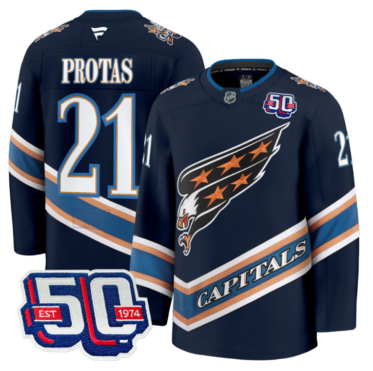 Washington Capitals #21 Aliaksei Protas Eagle 50th Anniversary Premier Breakaway Jersey - Navy