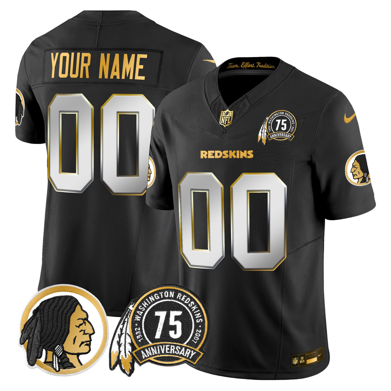 Washington Redskins 75th Patch Throwback Gold Custom Limited Jersey - Edition 2
